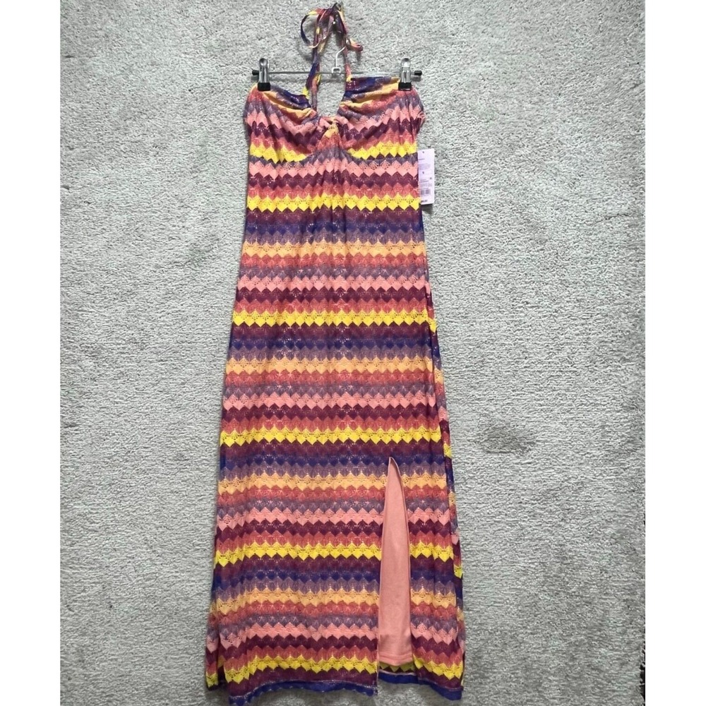 Wild Fable Dress Women's M Multicolor Polyester Striped Crochet Halter Slip Swim